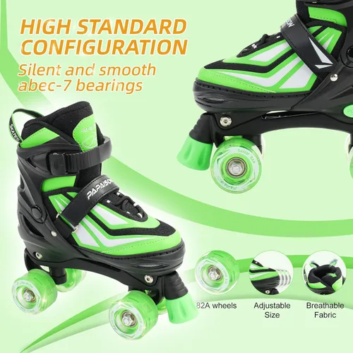Miniatura 5 de PAPAISON Patines de ruedas para niños y niñas, patines ajustables de 4 tamaños con ruedas iluminadas para niños de 4 a 12 años Verde