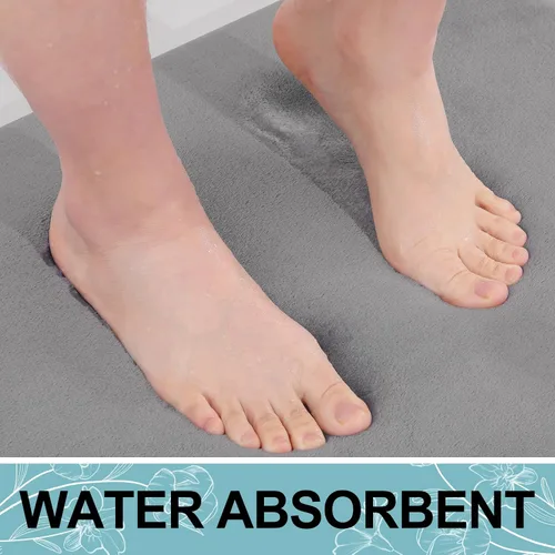 Miniatura 5 de Smiry Tapete de Baño de Espuma Viscoelástica de 24x16 Pulgadas, Tapetes de Baño Extra Suaves y Absorbentes, Alfombra Antideslizante Lavable para Gris