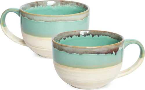 Miniatura 11 de Bosmarlin Juego de 2 tazas de café jumbo de cerámica, 23 onzas, tazones de sopa grandes con asas, aptos para lavavajillas y microondas (azul)