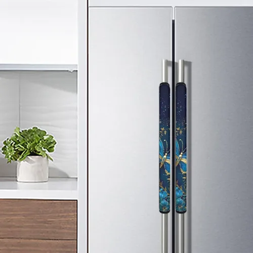 Miniatura 3 de DISNIMO Juego de 2 fundas para manijas de puerta de refrigerador con diseño floral de mariposa azul, protector de decoración de electrodomésticos