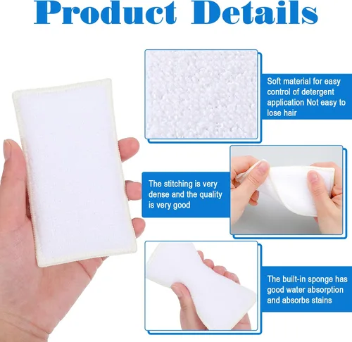 Miniatura 4 de Esponja de limpieza interior de 12 piezas para cuero, plástico, microfibra para el hogar, kit de limpieza de platos de doble cara, color blanco