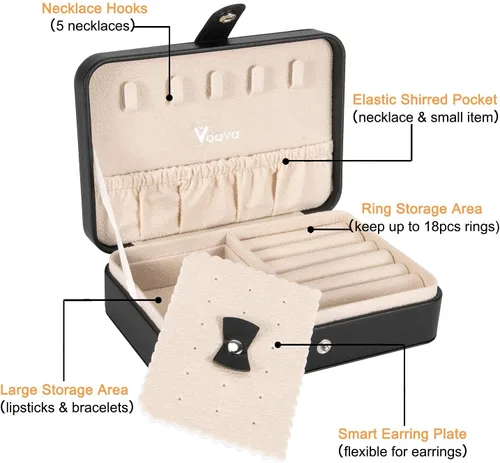 Miniatura 2 de Voova Pequeña caja organizadora de joyas, estuche de viaje para mujeres, adolescentes, niñas, mini cajas de almacenamiento de joyas portátiles