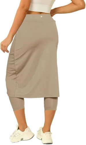 Miniatura 2 de Aurgelmir Falda de tenis para mujer con leggings capri, faldas de golf de longitud hasta la rodilla, faldas atléticas largas para mujer con bolsillos
