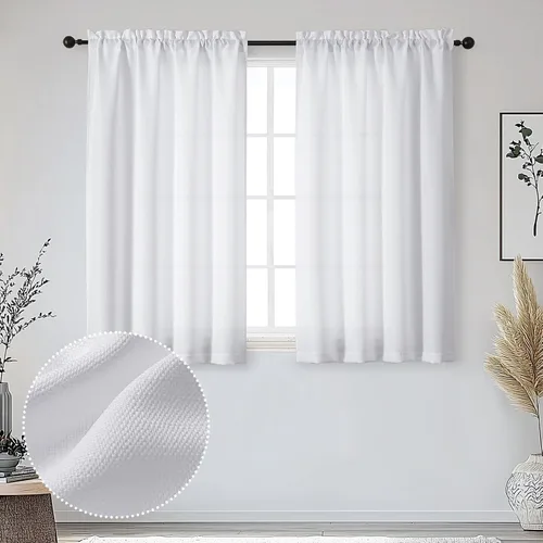 Miniatura 63 de OWENIE Bob Juego de 2 Paneles de Cortinas Negras de Cocina para Ventanas de 36 Pulgadas de Largo, Cortinas Cortas de Café con Textura de Lino