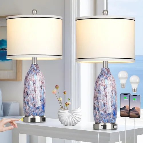Miniatura 8 de Juego de 2 lámparas de mesa costeras de 26 pulgadas, modernas lámparas de mesa con puertos USB A+C y salida de CA, lámpara de mesita de noche