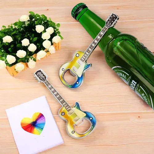 Miniatura 4 de Abrebotellas de cerveza, 2 piezas, abridor de botellas en forma de guitarra, regalo de guitarra, accesorios de cocina para bebedores, amantes
