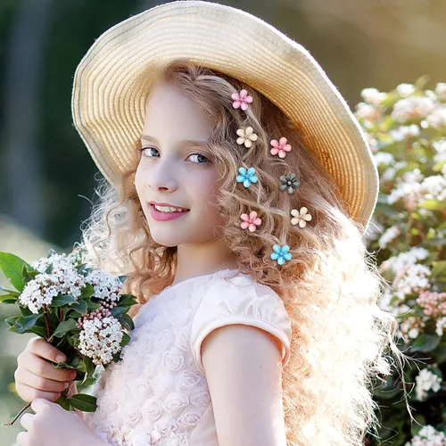 Miniatura 5 de 10 pinzas para el cabello de flores para niñas, pinzas pequeñas para el cabello, mini pinzas de flores con cristal, bonitos clips de garra de metal