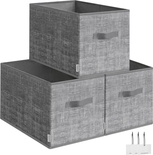 Miniatura 8 de SONGMICS Cubos de almacenamiento, 15.7 x 11.8 x 9.5 pulgadas, cubos de tela no tejida con asas dobles, juego de 3, organizadores de armario