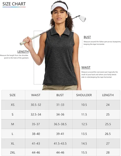 Miniatura 7 de Viodia Camiseta de golf sin mangas para mujer, con cremallera, de secado rápido, camisetas polo para mujer, ropa de golf