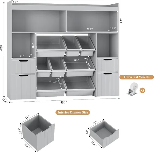 Miniatura 3 de HORSTORS Organizador de almacenamiento de juguetes de 55 pulgadas de ancho con cajones, caja grande de almacenamiento de juguetes para niños