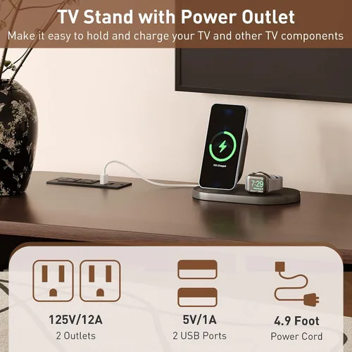 Miniatura 4 de Soporte de TV para TV de 80 pulgadas, centro de entretenimiento moderno de mediados de siglo con cajones de almacenamiento, puertas de tambor y toma