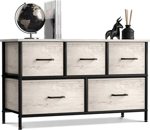 Miniatura 14 de Sorbus - Cómoda con 7 cajones: mueble organizador en torre con marco de acero, parte superior de madera, contenedores de tela fáciles de jalar
