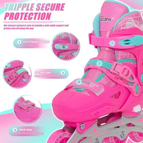Miniatura 4 de Patines en línea Nattork para niñas y niños, patines ajustables con ruedas iluminadas en 4 tallas, patines iluminados para principiantes para niños