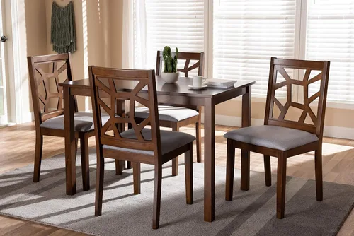 Miniatura 3 de Baxton Studio Abilene - Juego de comedor de 5 piezas con acabado de nogal y tapizado de tela gris