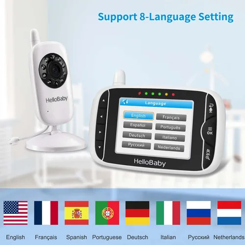 Miniatura 9 de HelloBaby Monitor de video para bebés con cámara y audio, pantalla LCD de 3.2 pulgadas, visión nocturna infrarroja, audio bidireccional y monitoreo