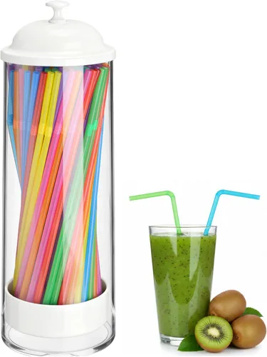 Miniatura 11 de Patelai Dispensador de popotes y 100 popotes de plástico para beber, organizador con tapa, dispensador de pajitas transparentes para mostrador