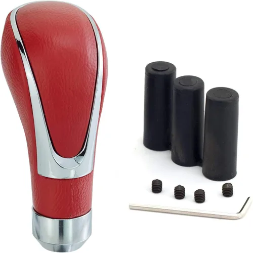 Miniatura 7 de Perillas de palanca de cambios cubiertas de cuero Thruifo, pomo de palanca de cambios para auto MT, para la mayoría de transmisiones manuales, rojo