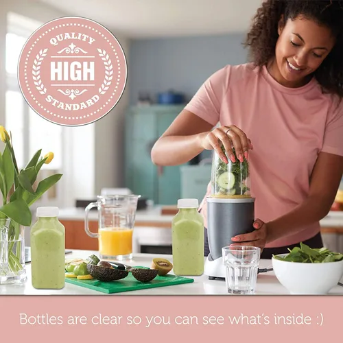Miniatura 5 de Diplastible Botellas de plástico desechables para jugos de 16 onzas con tapas, paquete de 24 unidades, para agua, zumos de manzana y limón