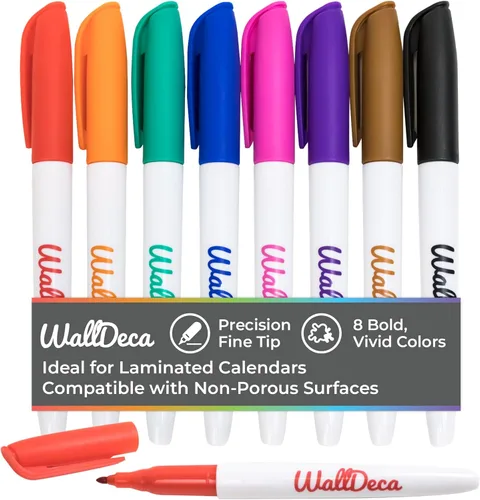 WallDeca Marcadores de borrado en húmedo, punta fina, 8 colores surtidos, punta ultrafina de borrado húmedo, marcadores de limpieza sin manchas,