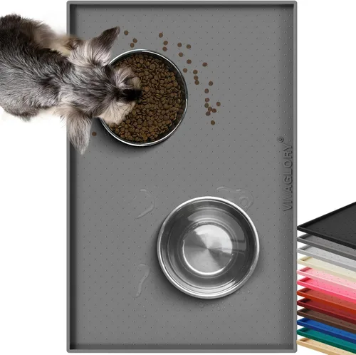 Miniatura 16 de Vivaglory - Tapete para comida de mascotas grande 24 (largo) x 16 (ancho) pulgadas o pequeño de 19 (largo) x 12 (ancho) pulgadas, impermeable, Negro