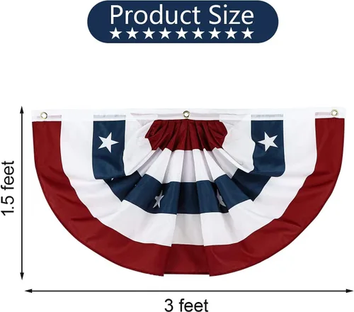 Miniatura 2 de Bandera de abanico plisada de Estados Unidos, banderas patrióticas de medio abanico con ojales de latón para decoración del Día de los Caídos del 4