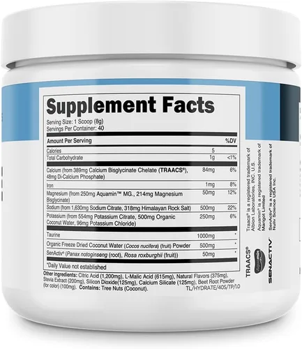 Miniatura 8 de Transparent Labs Hydrate - Polvo de electrolitos naturalmente endulzados, electrolitos en polvo de hidratación con agua de coco, calcio, taurina