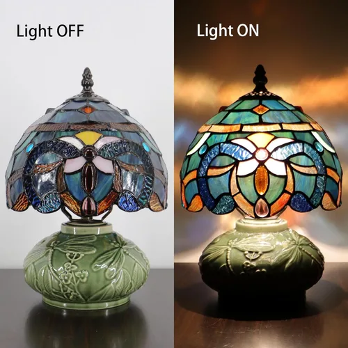 Miniatura 6 de Lámpara pequeña Tiffany de mesa con forma de hongo, mini vitral, luz de escritorio, memoria, condolencias, lámpara de cerámica, 8 x 11 pulgadas