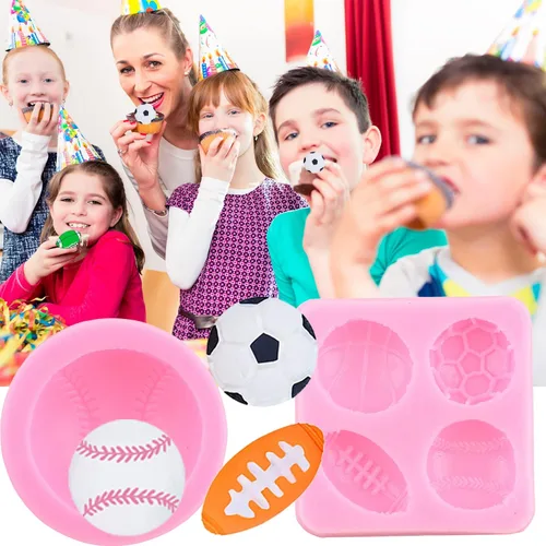 Miniatura 3 de ZiXiang Moldes de silicona para béisbol, bate de béisbol, guante, sombrero, fondant, baloncesto, fútbol, rugby, chocolate para decoración