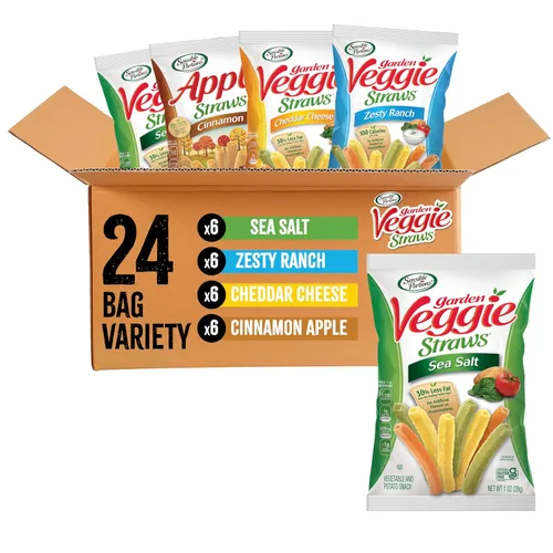 Sensible Portions Veggie Straws – Paquete de sabores variados de sal marina, ranch, cheddar, manzana con canela, 1 oz (28 g) (paquete de 24 unidades)