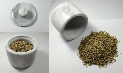 Miniatura 5 de Bodega de sal de mármol con tapa, contenedor de almacenamiento de soporte de sal para mostrador (blanco)