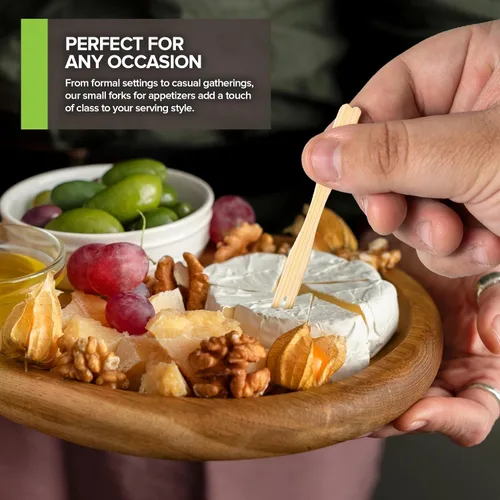 Miniatura 7 de 200 tenedores de aperitivo de bambú, tenedor desechable de bambú de 3.5" para charcutería, mini tenedores para aperitivos, tenedores de cóctel