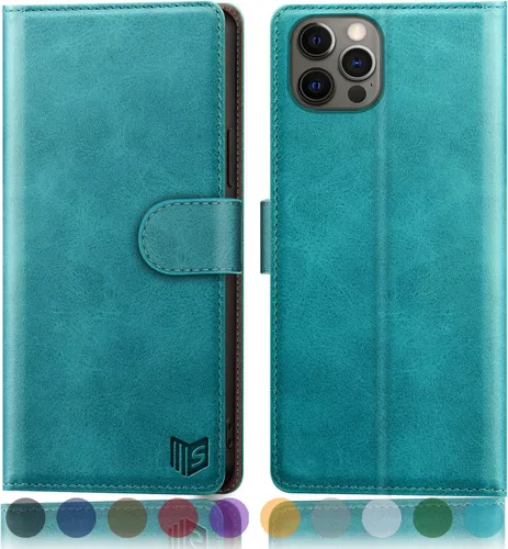Miniatura 8 de SUANPOT Funda de piel tipo cartera para iPhone 12 Pro Max con bloqueo RFID, tarjetero de crédito, libro de folio magnético de poliuretano