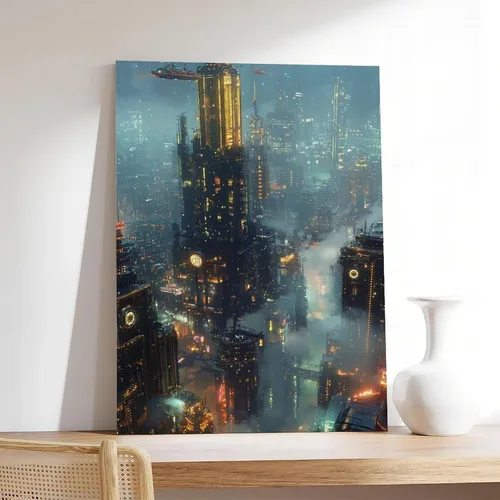Miniatura 7 de Retro Futurism Cityscape Print – Neon Sci-Fi Wall Decor – Cyber Steampunk Poster for Gamers & Collectors Canvas Poster Wall Art Decor Print Picture