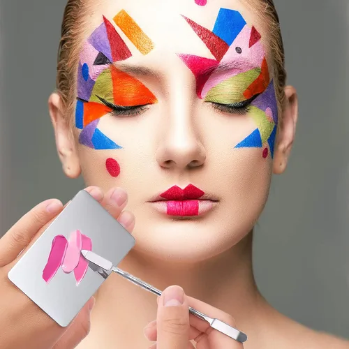 Miniatura 6 de Paleta de mezcla de maquillaje Paleta de base de acero inoxidable con espátula Paleta cosmética profesional para mezclar base, sombra de ojos, uñas