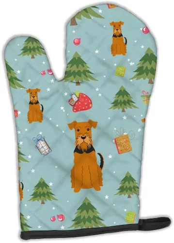Caroline's Treasures BB4701OVMT - Guante de horno de Navidad Airedale, resistente al calor, grueso para sartenes calientes y horno, manopla de
