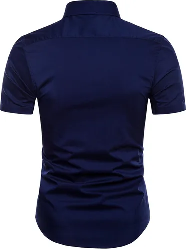 Miniatura 3 de LOCALMODE Camisa de vestir de algodón de ajuste regular para hombre, de manga corta, con botones