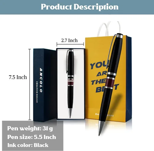 Miniatura 5 de Ancolo Bolígrafo personalizado: bolígrafos ejecutivos para hombres, mujeres, caja de regalo de bolígrafo de metal y 2 recambios de tinta negra Rojo