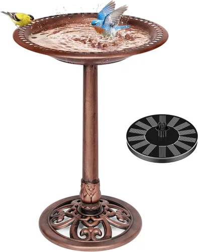 VIVOHOME Polyresin - Juego combinado de baño de pájaros de bronce antiguo para exteriores y fuente redonda de estanque con energía solar