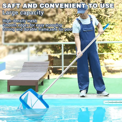 Miniatura 5 de Skimmer de Piscina - Red de Piscina con Poste, 4 Secciones, Poste Telescópico Ajustable de 26.4" a 66.5" de Largo y Red Skimmer de Piscina de Malla