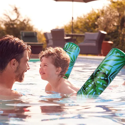 Miniatura 6 de Karenhi Paquete de 4 fideos inflables para piscina, flamenco, hoja de palmera, jumbo, flotadores inflables tropicales hawaianos para fiesta acuática