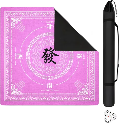 Miniatura 12 de Mahjong Mat con bolsa de transporte negra, 31.5 x 31.5 pulgadas, antideslizante, reducción de ruido, alfombrilla de juego para Mahjong, póker, Rosa