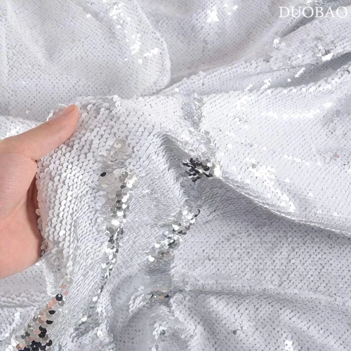 Miniatura 25 de DUOBAO Tela de Lentejuelas Reversibles con Efecto Flip - 0.5 Yarda de Lentejuelas de Sirena de Morado a Dorado, Material de Costura Brillante DIY