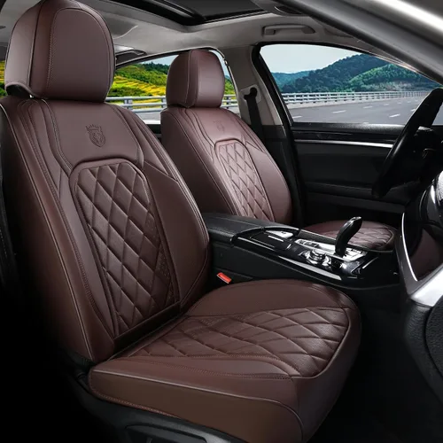 Miniatura 31 de Coverado Fundas de Asientos Delanteros, Funda de Asiento de Cuero Sintético de Lujo Impermeable, Protector de Asiento de Coche Beige, Funda