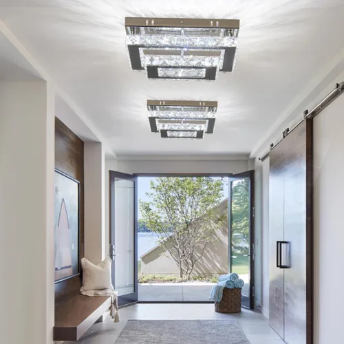 Miniatura 6 de Finktonglan Lámpara LED de techo empotrada de cristal, LED integrado de 24 W, luz blanca fría de 6500 K luz de día, cristal K9 rectangular y acero