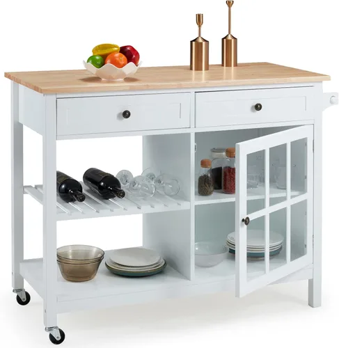 Miniatura 2 de AVAWING Carrito de isla de cocina rodante con almacenamiento, carrito de cocina de 42 pulgadas de ancho con 2 ruedas, carrito de café con cajones