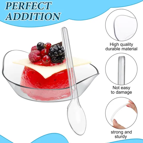 Miniatura 3 de 500 mini cuencos de postre con cucharas de 1 onza, mini platos desechables de postre de plástico con cucharas de plástico transparente, platos