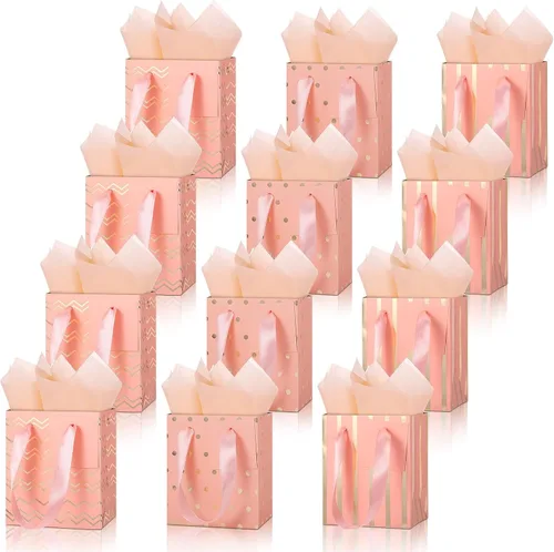 Miniatura 29 de Tenare 12 bolsas de regalo pequeñas, mini bolsa de papel metálica a granel con asa de papel de seda para envoltura de regalo, día del padre, Blanco