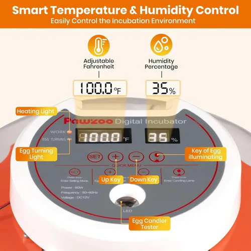Miniatura 4 de Incubadoras para incubar huevos: capacidad de 18 huevos, girador automático de huevos, visualización de 360°, control de temperatura y humedad