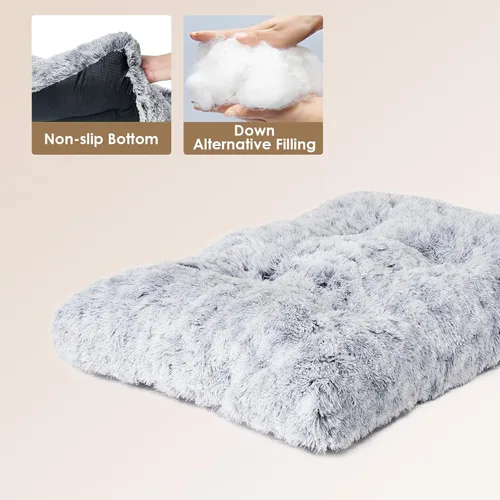 Miniatura 3 de EHEYCIGA Cama Mullida para Jaula de Perros Pequeños, Almohadilla de Jaula de Piel Sintética de Felpa, Cama Calmante Anti Ansiedad para Perros Gris