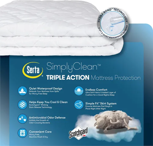 Miniatura 6 de Serta Simply Clean - Protector de colchón de triple acción, impermeable, ultra suave y resistente a las manchas, lavable a máquina, individual
